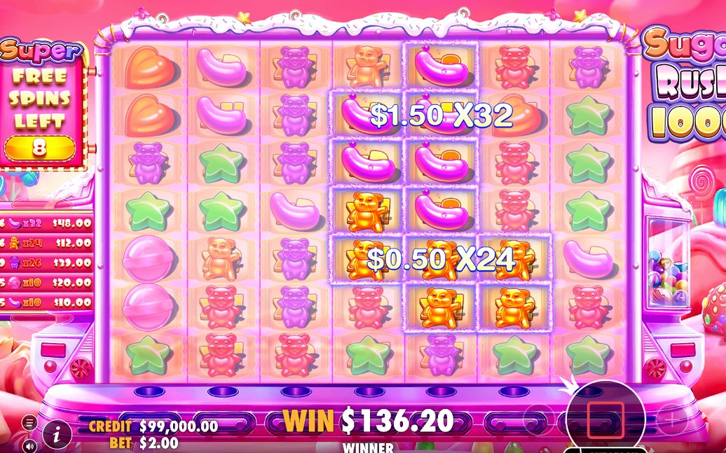 Win screen after a cluster pays on the grid